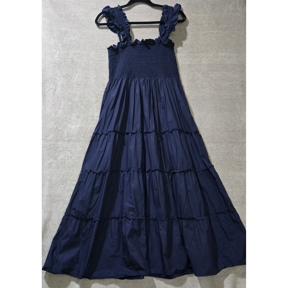 Quince Organic Cotton Poplin Smocked Midi Dress XL Coastal  Tiered Capsule Chic